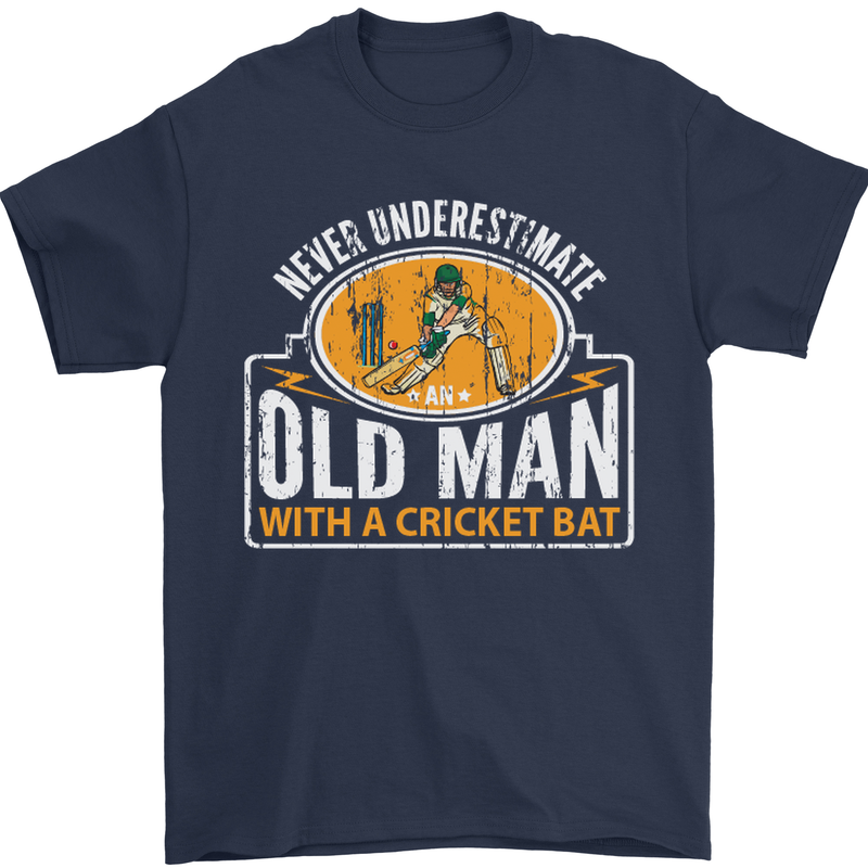 An Old Man With a Cricket Bat Cricketer Mens T-Shirt Cotton Gildan Navy Blue