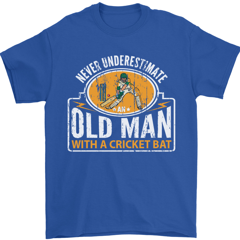 An Old Man With a Cricket Bat Cricketer Mens T-Shirt Cotton Gildan Royal Blue