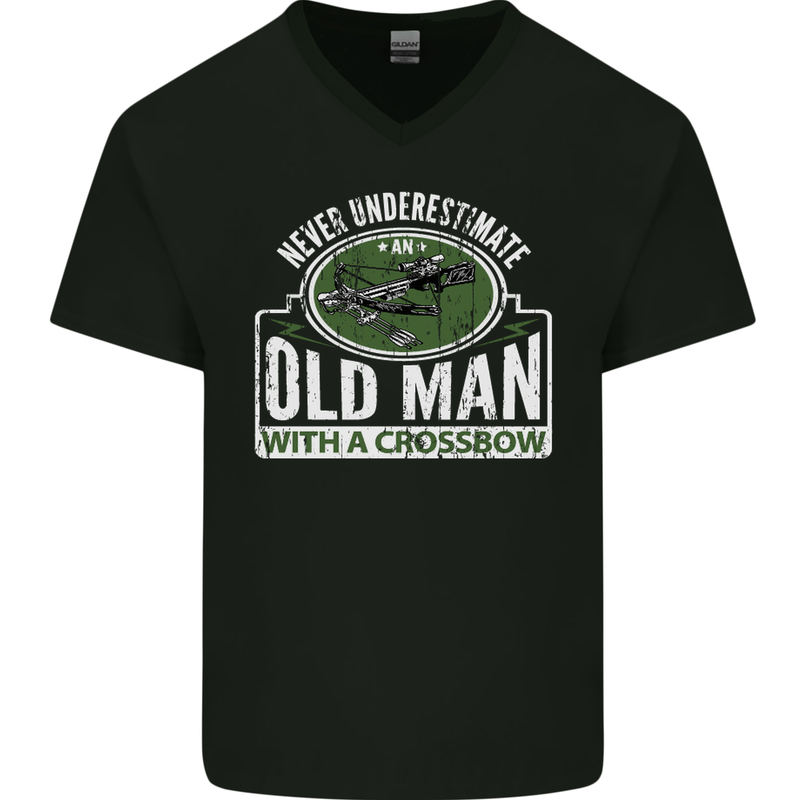 An Old Man With a Crossbow Funny Mens V-Neck Cotton T-Shirt Black