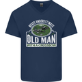 An Old Man With a Crossbow Funny Mens V-Neck Cotton T-Shirt Navy Blue