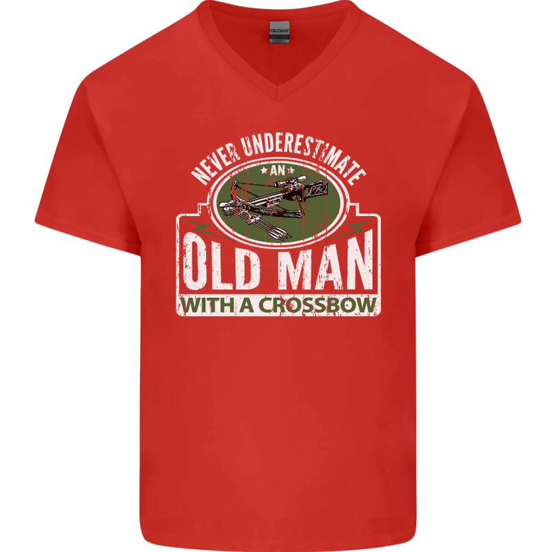 An Old Man With a Crossbow Funny Mens V-Neck Cotton T-Shirt Red