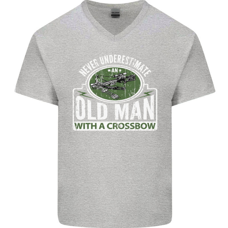 An Old Man With a Crossbow Funny Mens V-Neck Cotton T-Shirt Sports Grey