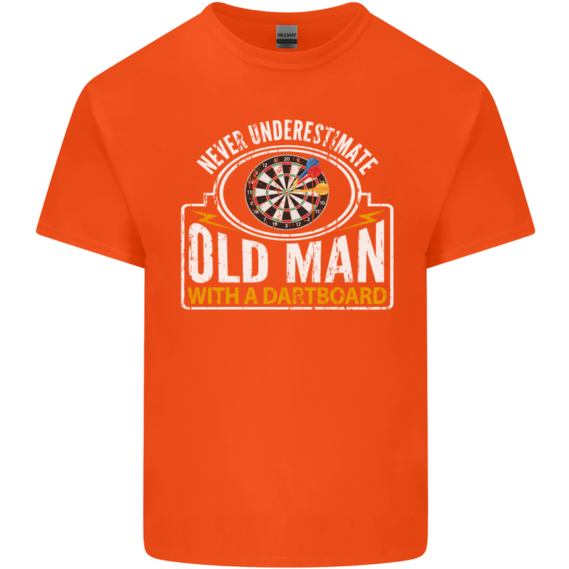 An Old Man With a Dart Board Funny Player Mens Cotton T-Shirt Tee Top Orange