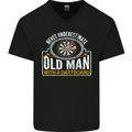 An Old Man With a Dart Board Funny Player Mens V-Neck Cotton T-Shirt Black