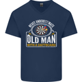 An Old Man With a Dart Board Funny Player Mens V-Neck Cotton T-Shirt Navy Blue