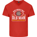 An Old Man With a Dart Board Funny Player Mens V-Neck Cotton T-Shirt Red