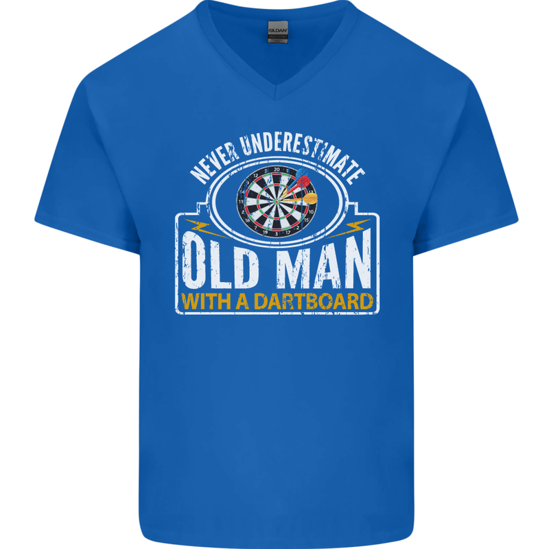 An Old Man With a Dart Board Funny Player Mens V-Neck Cotton T-Shirt Royal Blue