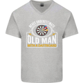 An Old Man With a Dart Board Funny Player Mens V-Neck Cotton T-Shirt Sports Grey