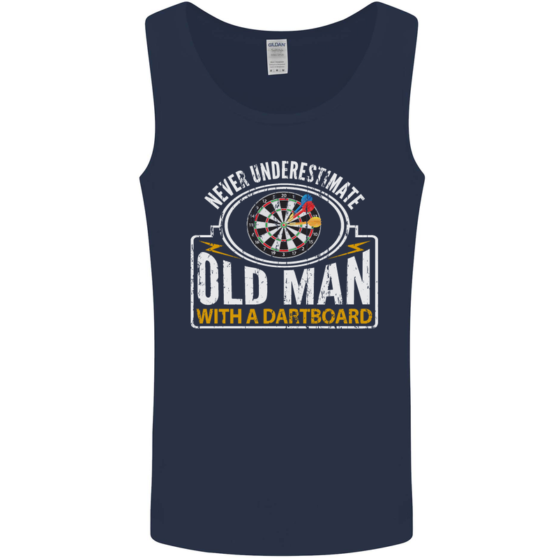 An Old Man With a Dart Board Funny Player Mens Vest Tank Top Navy Blue
