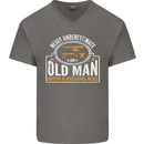 An Old Man With a Fishing Rod Fisherman Mens V-Neck Cotton T-Shirt Charcoal