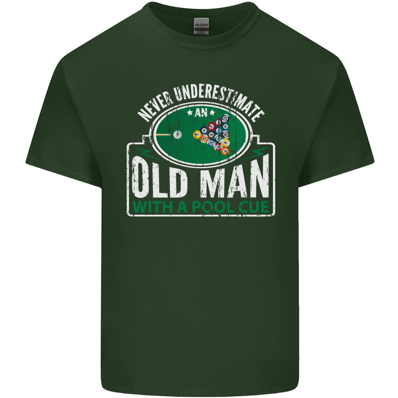 An Old Man With a Pool Cue Player Funny Mens Cotton T-Shirt Tee Top Forest Green