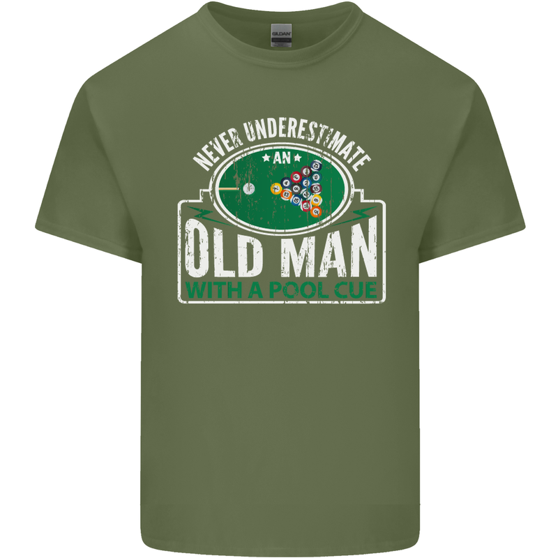 An Old Man With a Pool Cue Player Funny Mens Cotton T-Shirt Tee Top Military Green