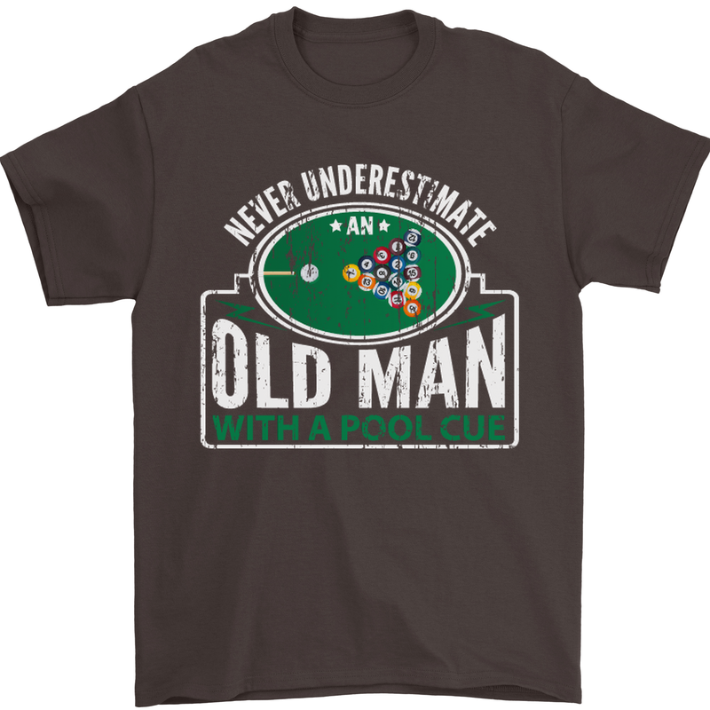 An Old Man With a Pool Cue Player Funny Mens T-Shirt Cotton Gildan Dark Chocolate