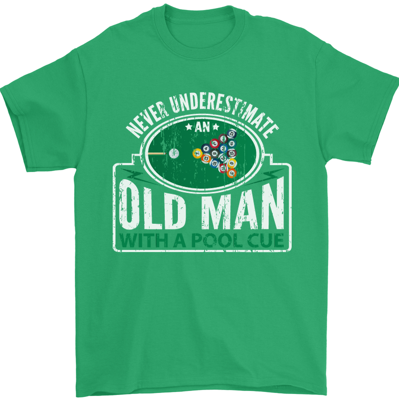 An Old Man With a Pool Cue Player Funny Mens T-Shirt Cotton Gildan Irish Green
