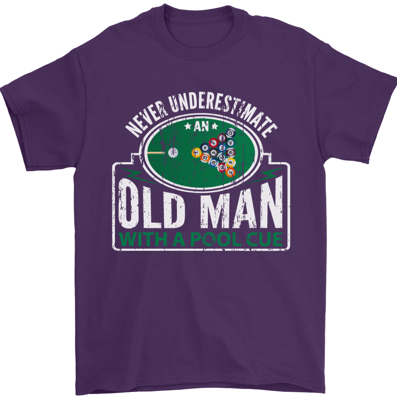 An Old Man With a Pool Cue Player Funny Mens T-Shirt Cotton Gildan Purple