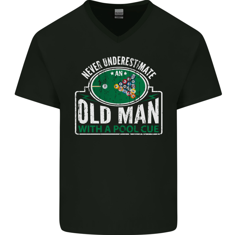 An Old Man With a Pool Cue Player Funny Mens V-Neck Cotton T-Shirt Black