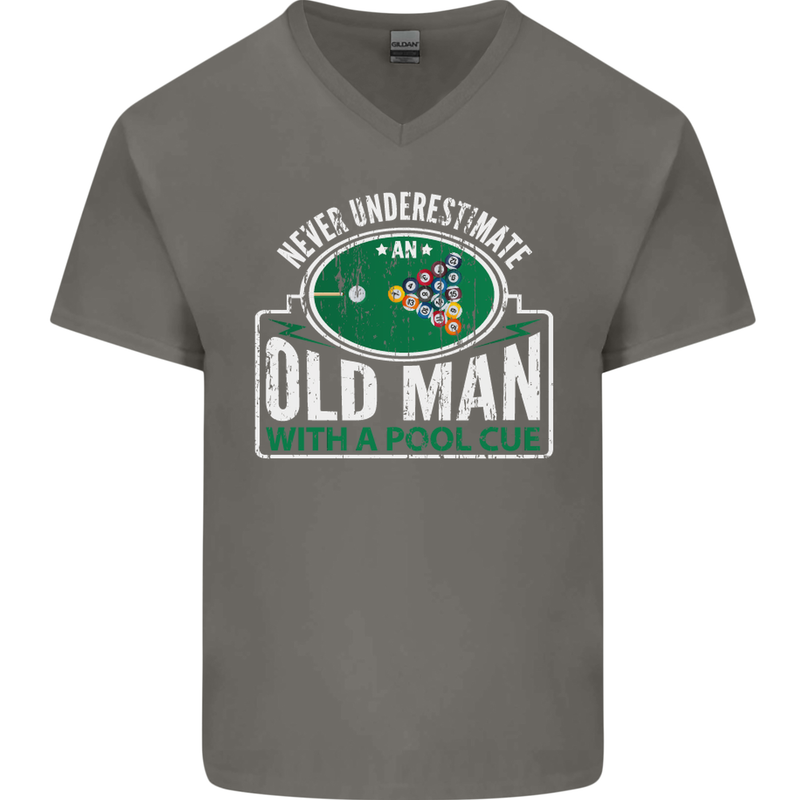 An Old Man With a Pool Cue Player Funny Mens V-Neck Cotton T-Shirt Charcoal