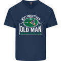 An Old Man With a Pool Cue Player Funny Mens V-Neck Cotton T-Shirt Navy Blue