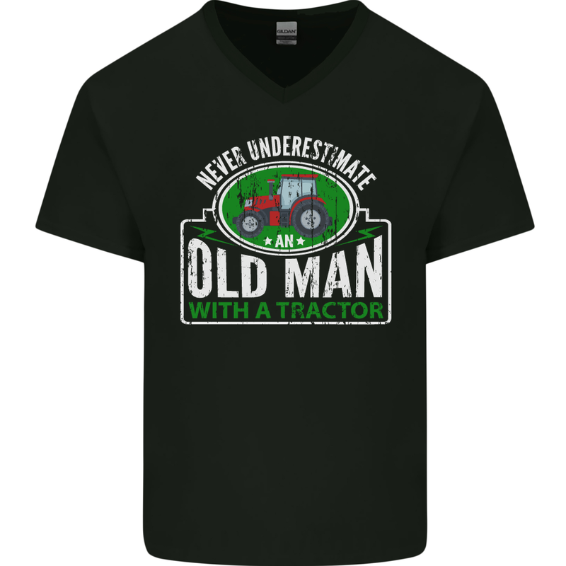 An Old Man With a Tractor Farmer Funny Mens V-Neck Cotton T-Shirt Black