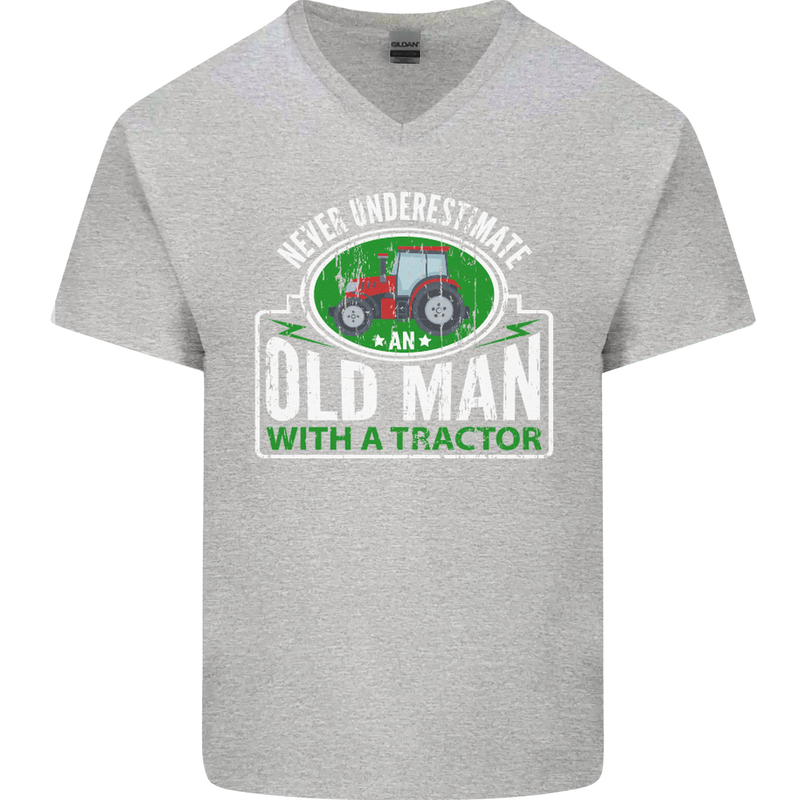 An Old Man With a Tractor Farmer Funny Mens V-Neck Cotton T-Shirt Sports Grey