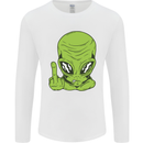 Angry Alien Finger Flip Funny Offensive Mens Long Sleeve T-Shirt White
