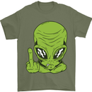 Angry Alien Finger Flip Funny Offensive Mens T-Shirt Cotton Gildan Military Green