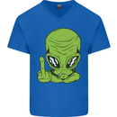 Angry Alien Finger Flip Funny Offensive Mens V-Neck Cotton T-Shirt Royal Blue