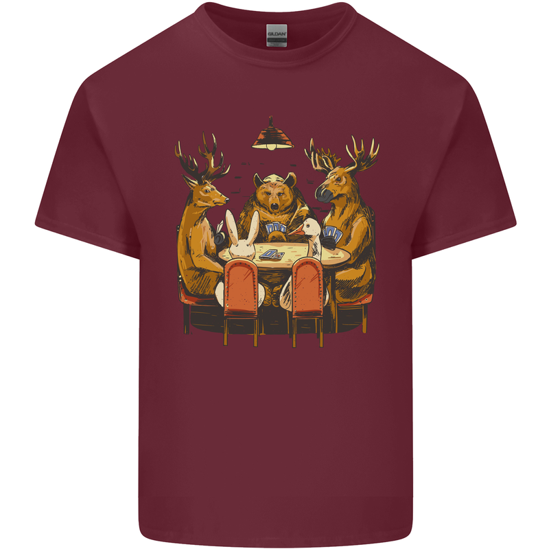 Animals Funny Wildlife Poker Game Cards Mens Cotton T-Shirt Tee Top Maroon