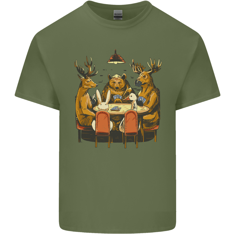 Animals Funny Wildlife Poker Game Cards Mens Cotton T-Shirt Tee Top Military Green