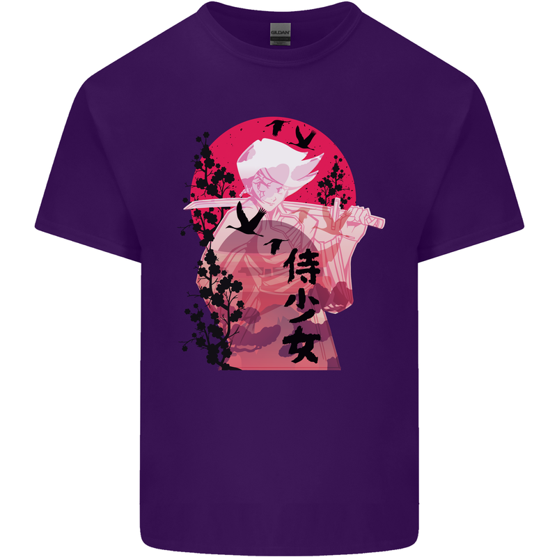 Anime Samurai Woman With Sword Mens Cotton T-Shirt Tee Top Purple