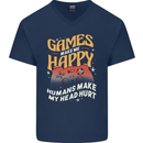 Antisocial Gamer Video Gaming Joypad Mens V-Neck Cotton T-Shirt Navy Blue