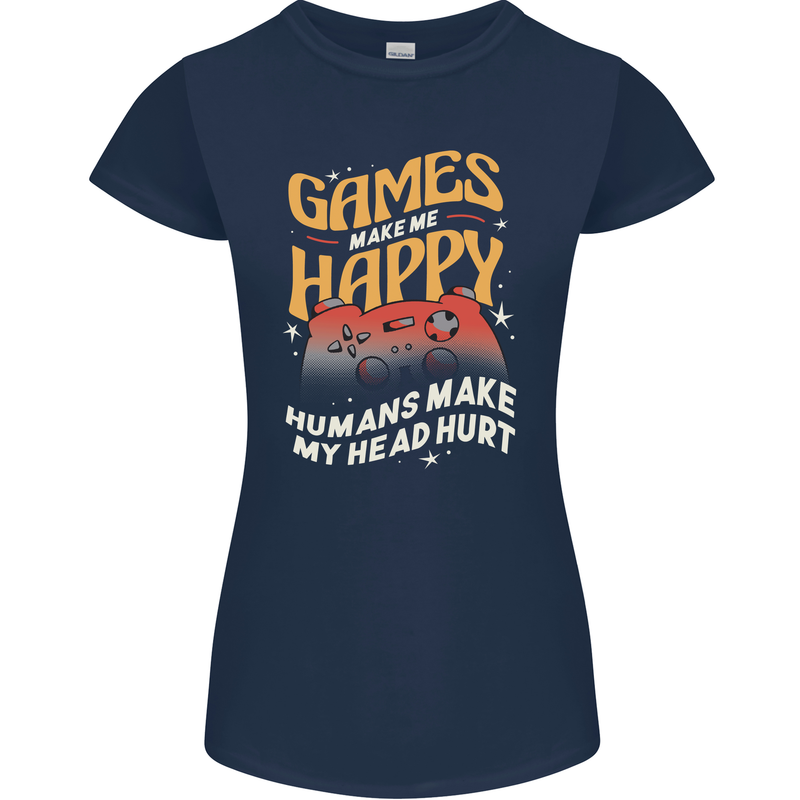 Antisocial Gamer Video Gaming Joypad Womens Petite Cut T-Shirt Navy Blue