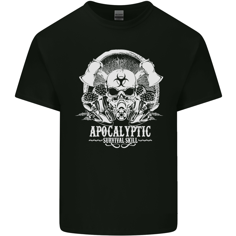 Apocalyptic Survival Skill Skull Gaming Mens Cotton T-Shirt Tee Top Black