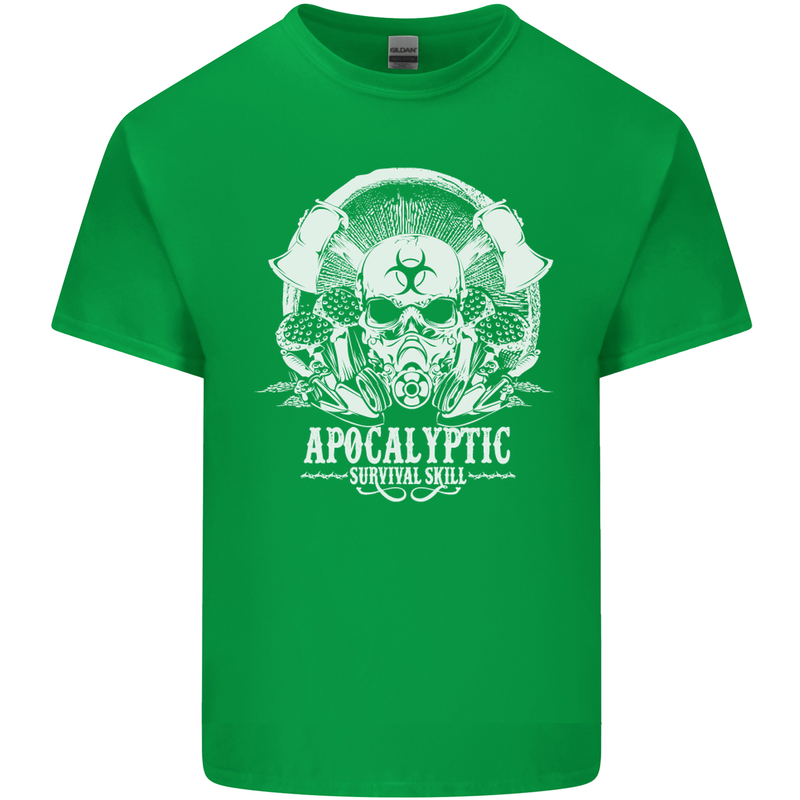 Apocalyptic Survival Skill Skull Gaming Mens Cotton T-Shirt Tee Top Irish Green