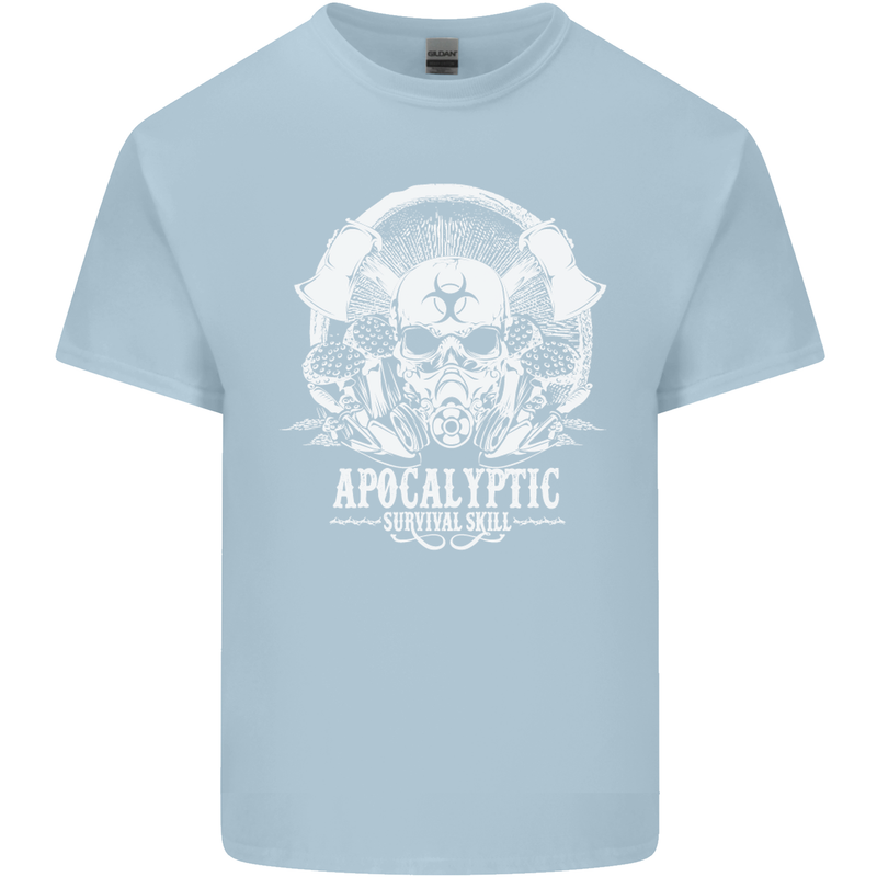 Apocalyptic Survival Skill Skull Gaming Mens Cotton T-Shirt Tee Top Light Blue
