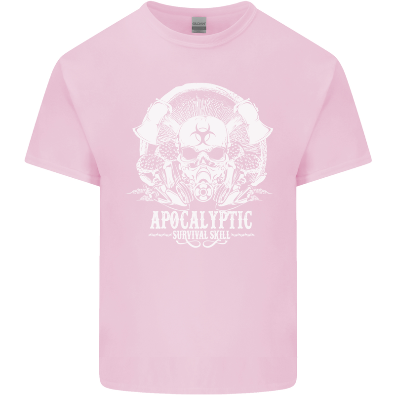 Apocalyptic Survival Skill Skull Gaming Mens Cotton T-Shirt Tee Top Light Pink