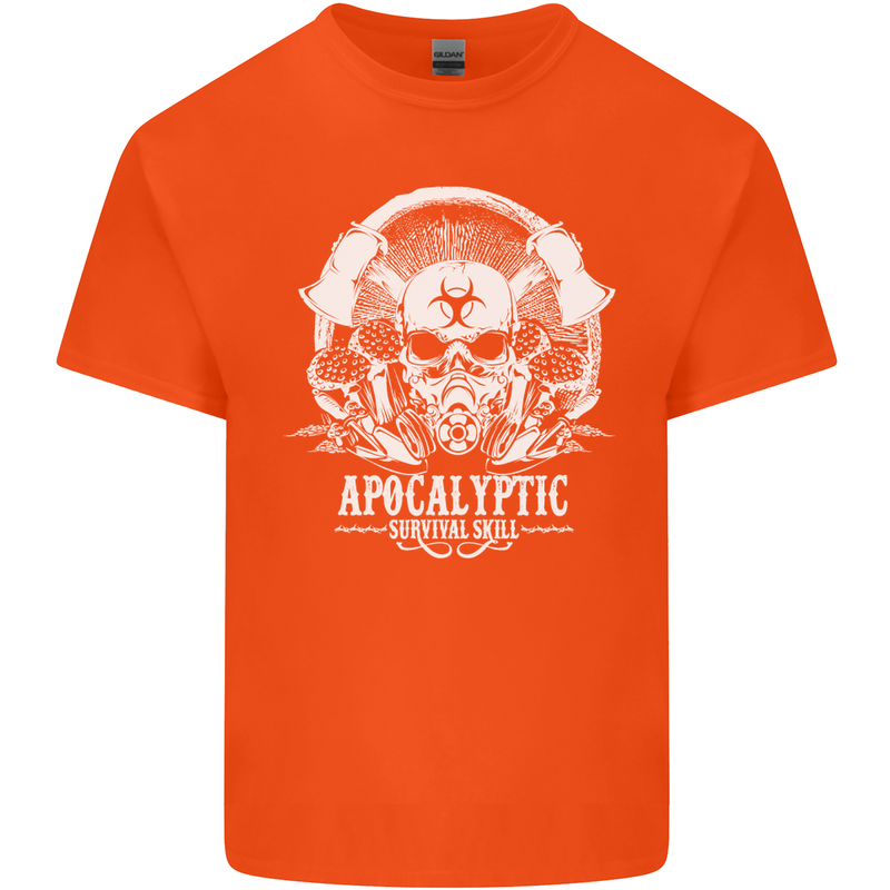 Apocalyptic Survival Skill Skull Gaming Mens Cotton T-Shirt Tee Top Orange