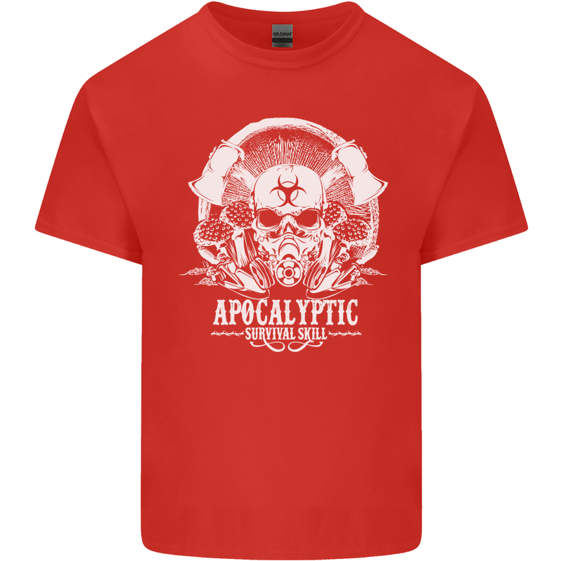 Apocalyptic Survival Skill Skull Gaming Mens Cotton T-Shirt Tee Top Red