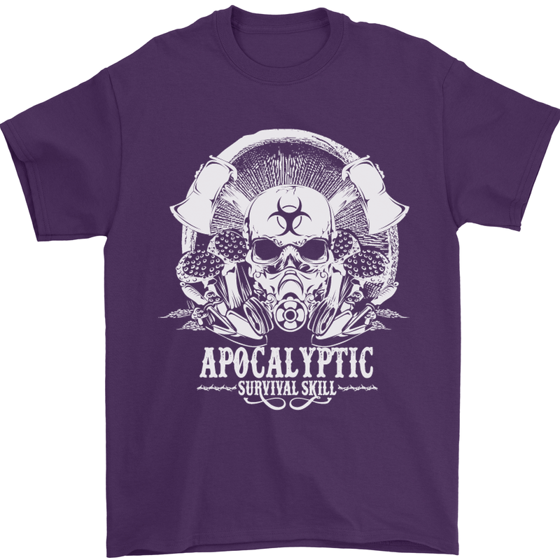 Apocalyptic Survival Skill Skull Gaming Mens T-Shirt Cotton Gildan Purple