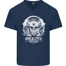 Apocalyptic Survival Skill Skull Gaming Mens V-Neck Cotton T-Shirt Navy Blue