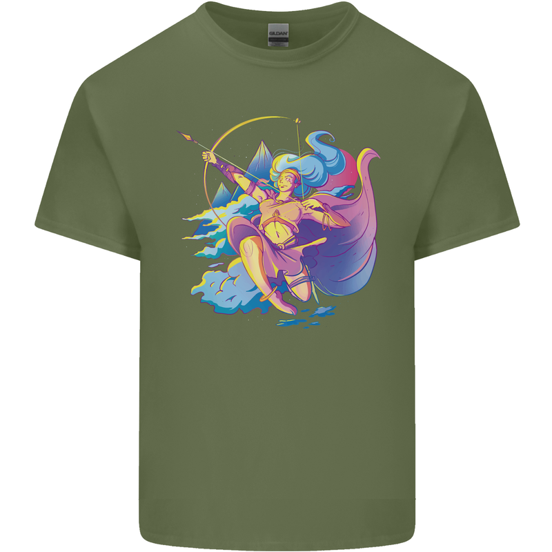 Artemis Greek Goddess of Wild Animals Mens Cotton T-Shirt Tee Top Military Green
