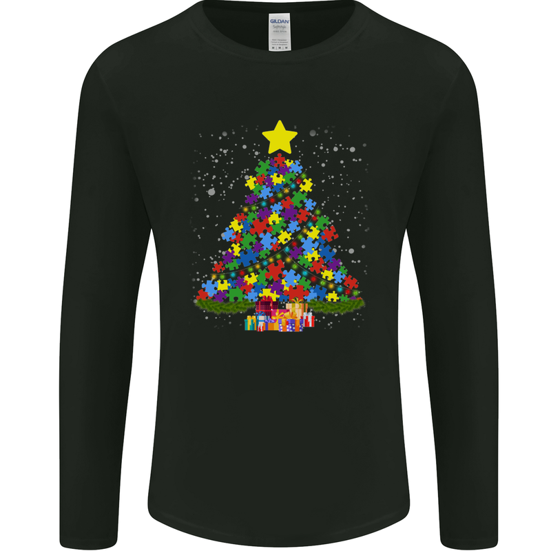 Autism Christmas Tree Autistic Awareness Mens Long Sleeve T-Shirt Black