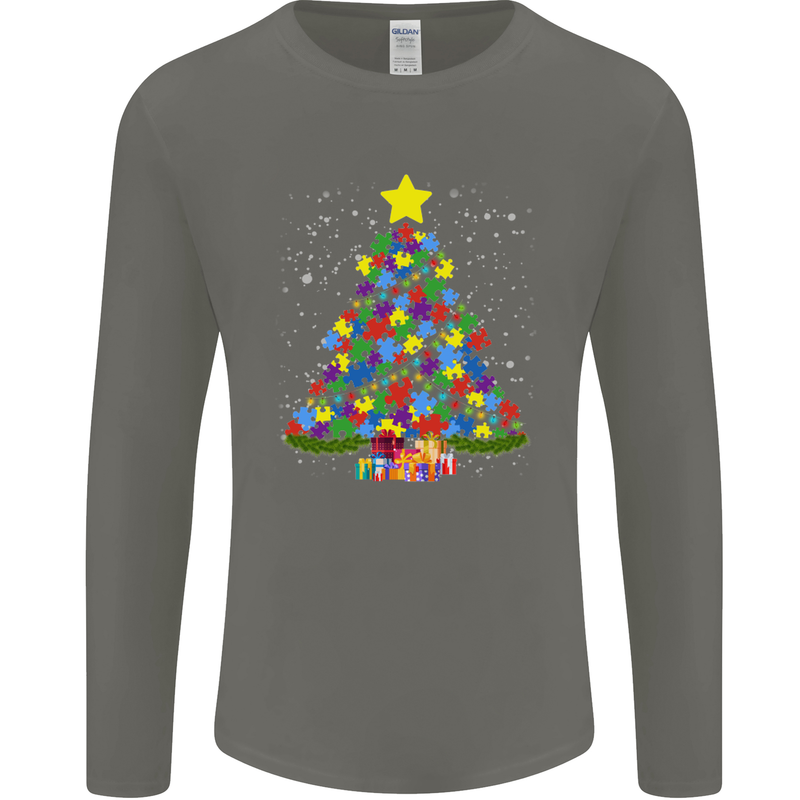 Autism Christmas Tree Autistic Awareness Mens Long Sleeve T-Shirt Charcoal