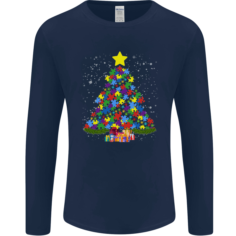 Autism Christmas Tree Autistic Awareness Mens Long Sleeve T-Shirt Navy Blue