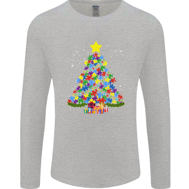 Autism Christmas Tree Autistic Awareness Mens Long Sleeve T-Shirt Sports Grey