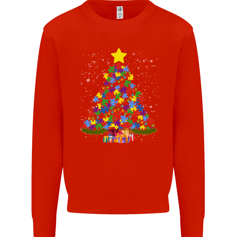 Autism Christmas Tree Autistic Awareness Mens Sweatshirt Jumper Bright Red