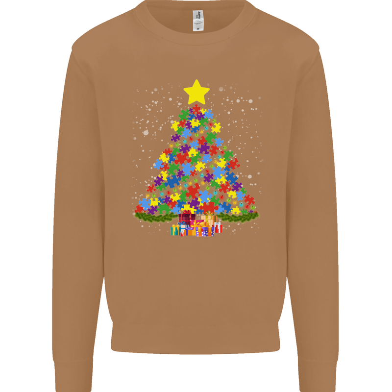 Autism Christmas Tree Autistic Awareness Mens Sweatshirt Jumper Caramel Latte