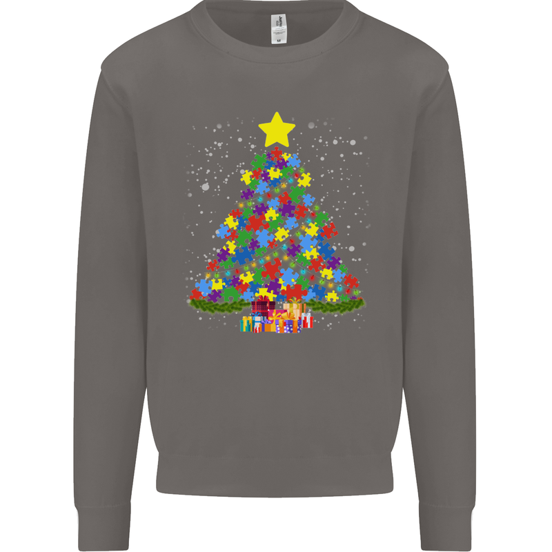 Autism Christmas Tree Autistic Awareness Mens Sweatshirt Jumper Charcoal