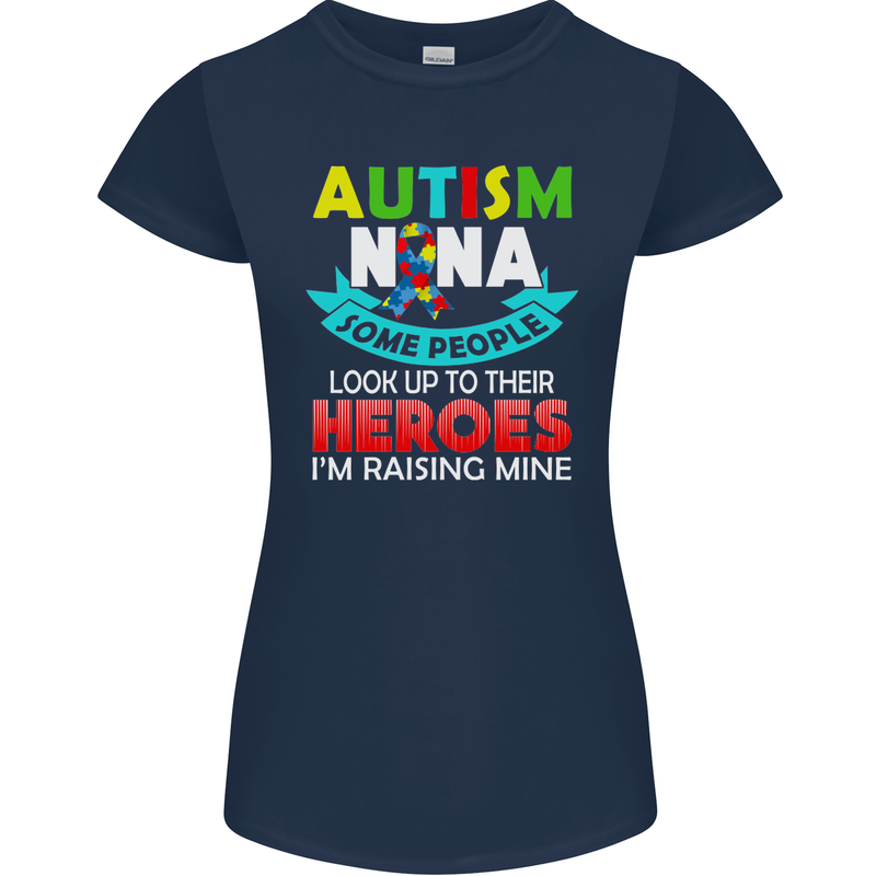 Autism Nana Grandparents Autistic ASD Womens Petite Cut T-Shirt Navy Blue
