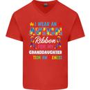 Autism Ribbon For My Granddaughter Autistic Mens V-Neck Cotton T-Shirt Red